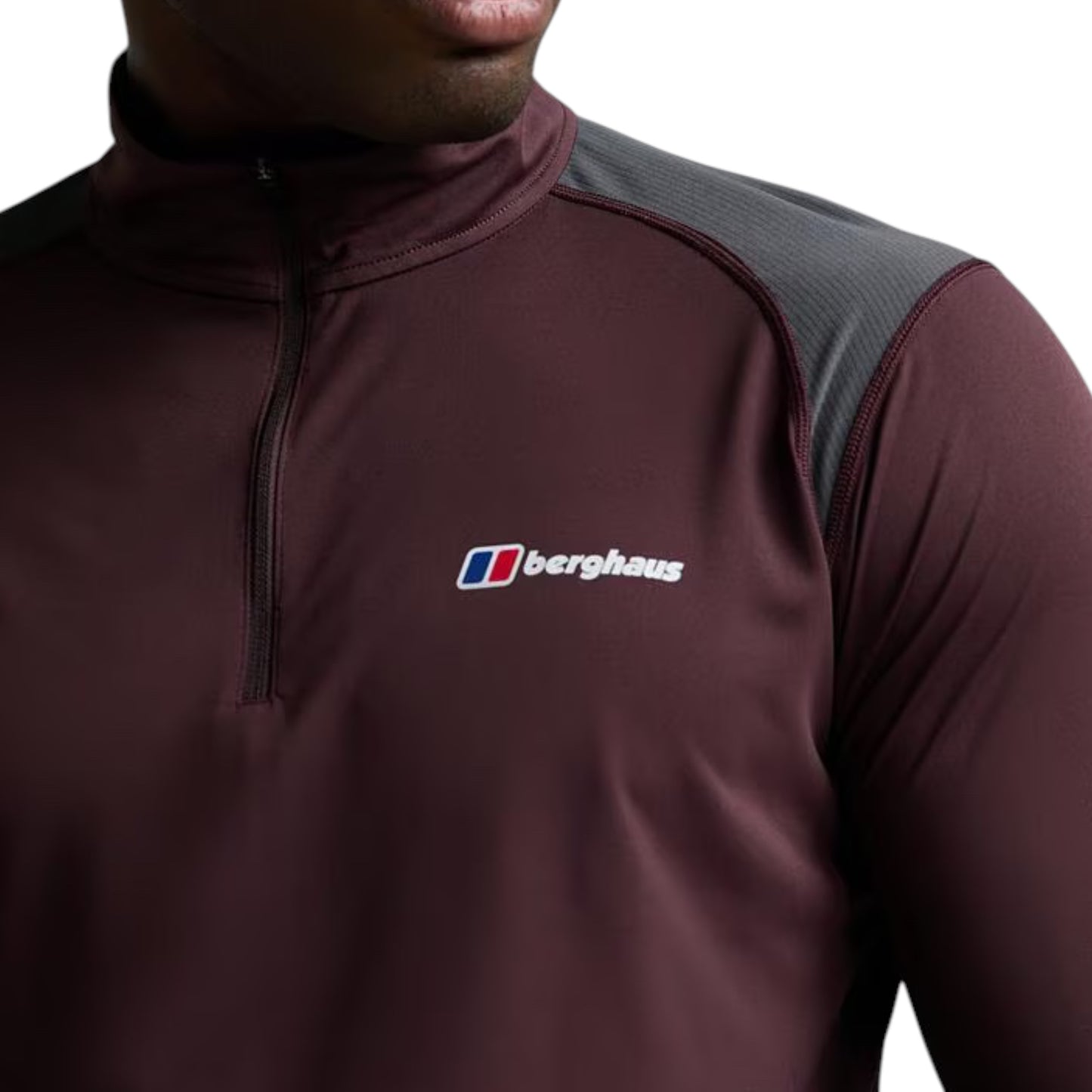 BERGHAUS TRACK QUARTER ZIP TOP - BLACK/BROWN