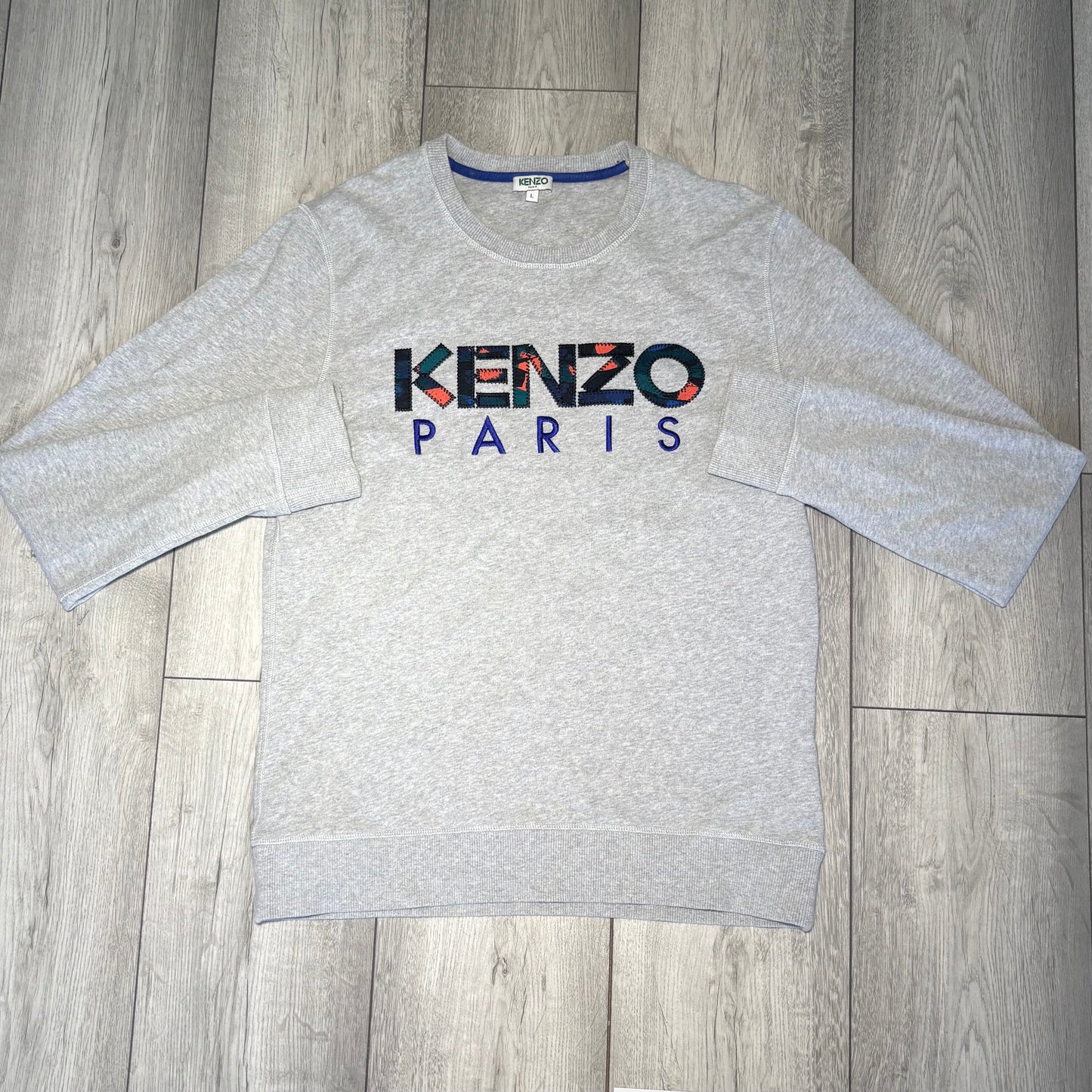 KENZO CREW NECK PARIS HOODIE - PRE LOVED - GREY