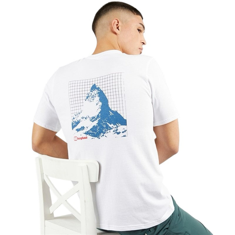 BERGHAUS MENS PEAK OF SYMMETRY T-SHIRT WHITE/BLUE
