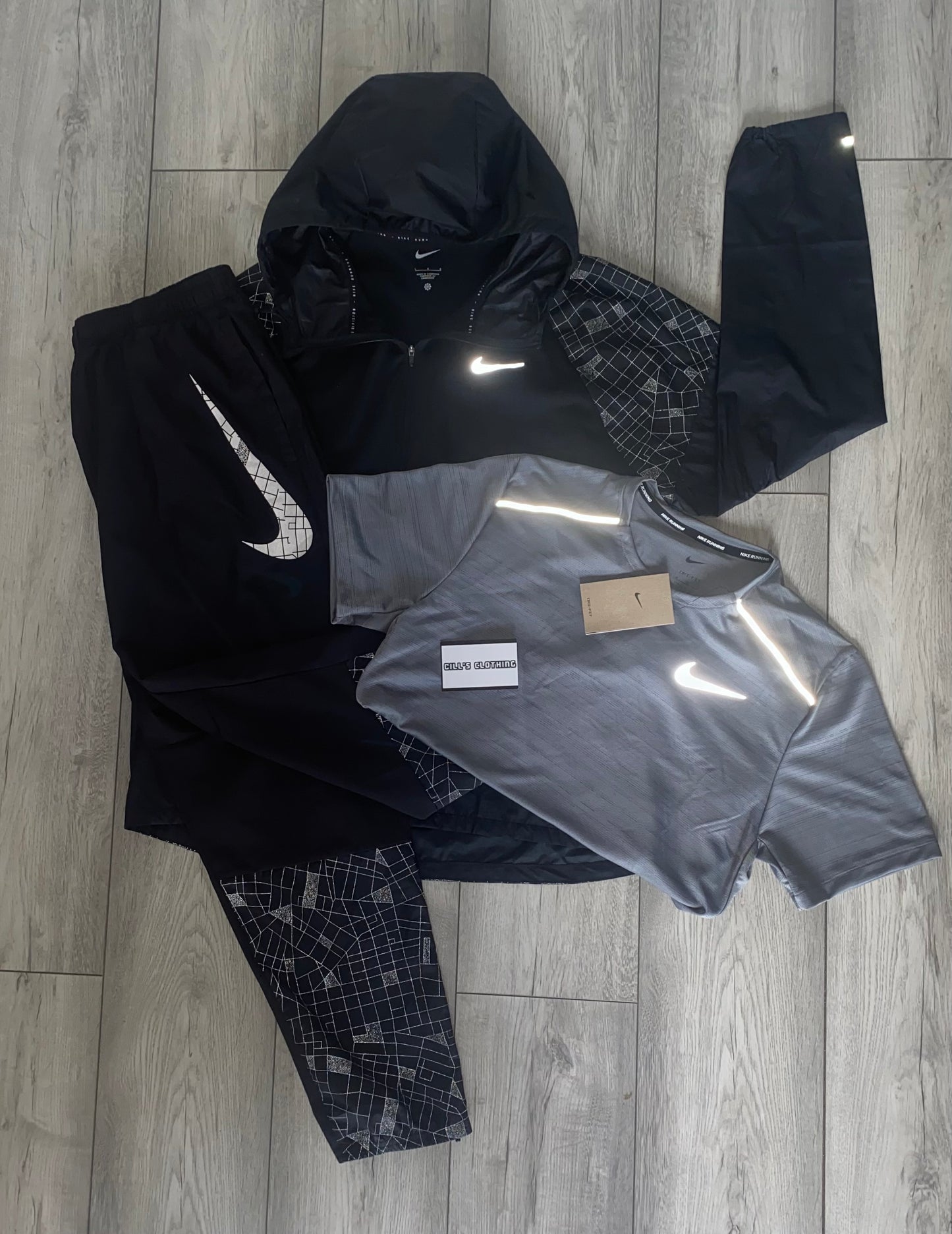 NIKE REFLECTIVE TRACKSUIT - ( JACKET + BOTTOMS ) - BLACK