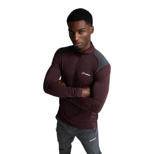 BERGHAUS TRACK QUARTER ZIP TOP - BLACK/BROWN