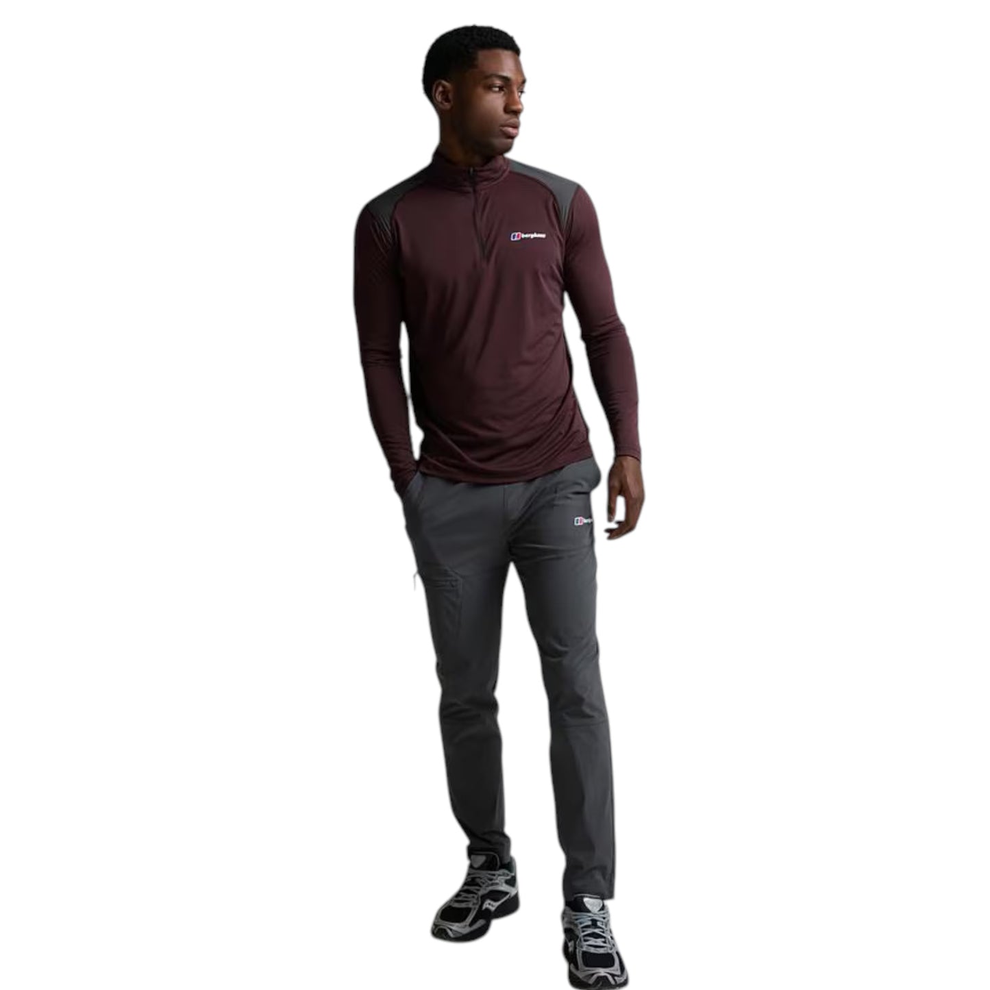 BERGHAUS TRACK QUARTER ZIP TOP - BLACK/BROWN