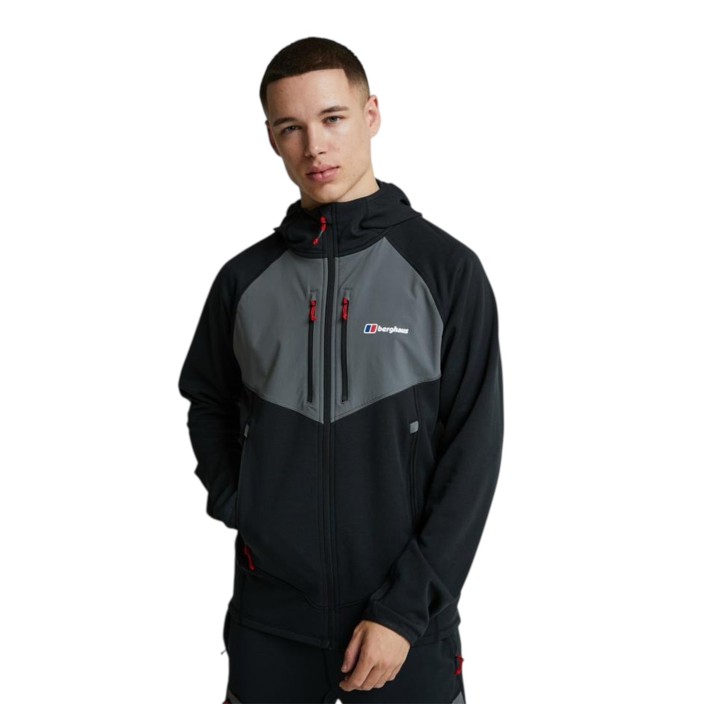 BERGHAUS CAVERN FULL ZIP HOODIE  - BLACK/GREY/RED
