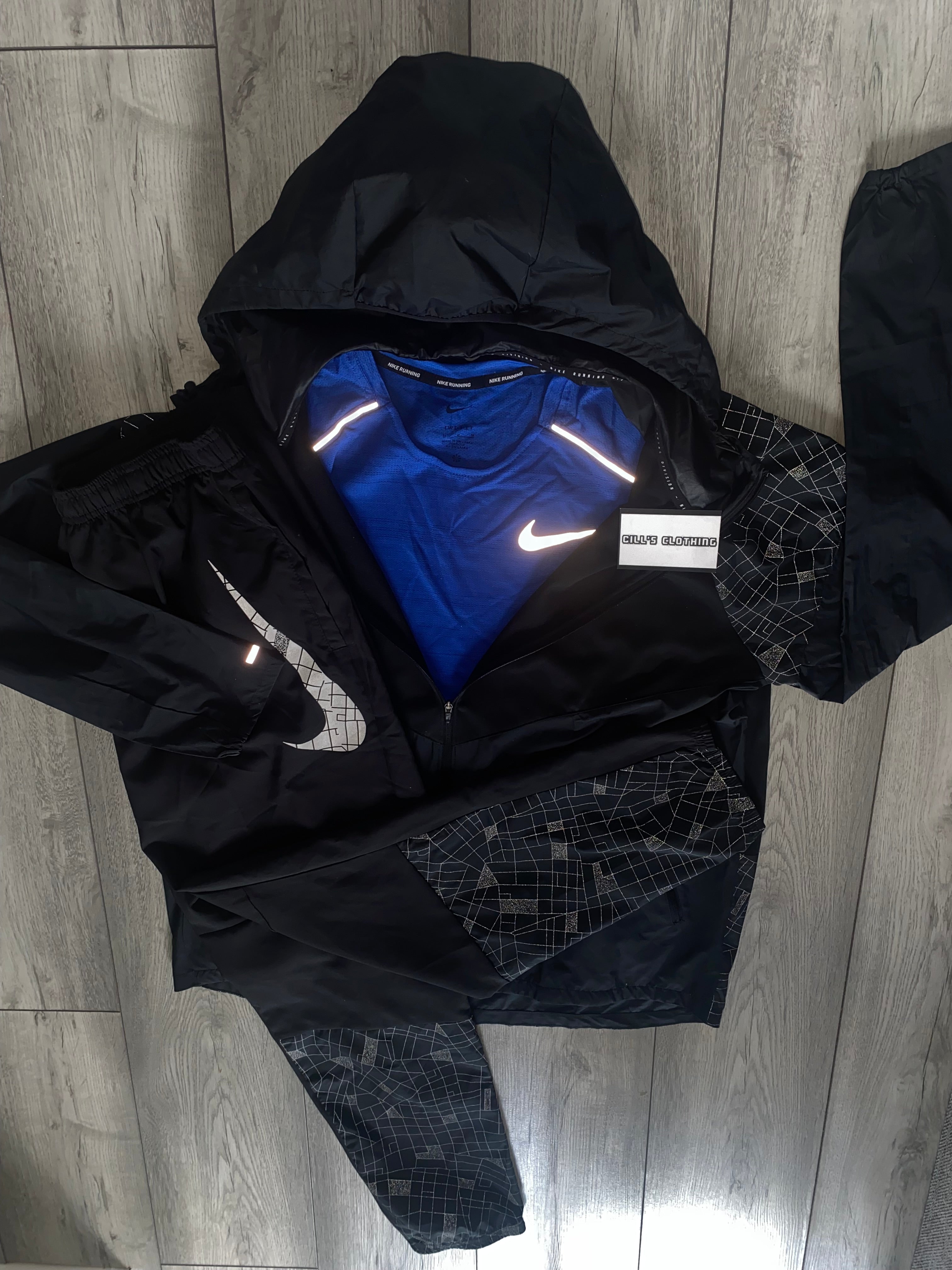 NIKE REFLECTIVE TRACKSUIT JACKET BOTTOMS BLACK cills clothing