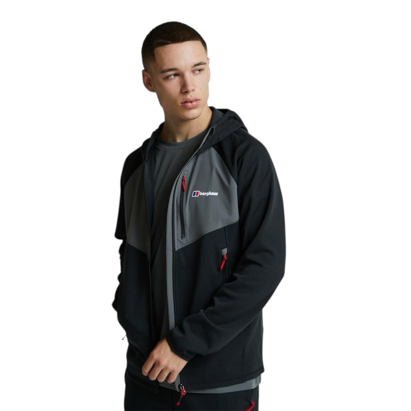 BERGHAUS CAVERN FULL ZIP HOODIE  - BLACK/GREY/RED