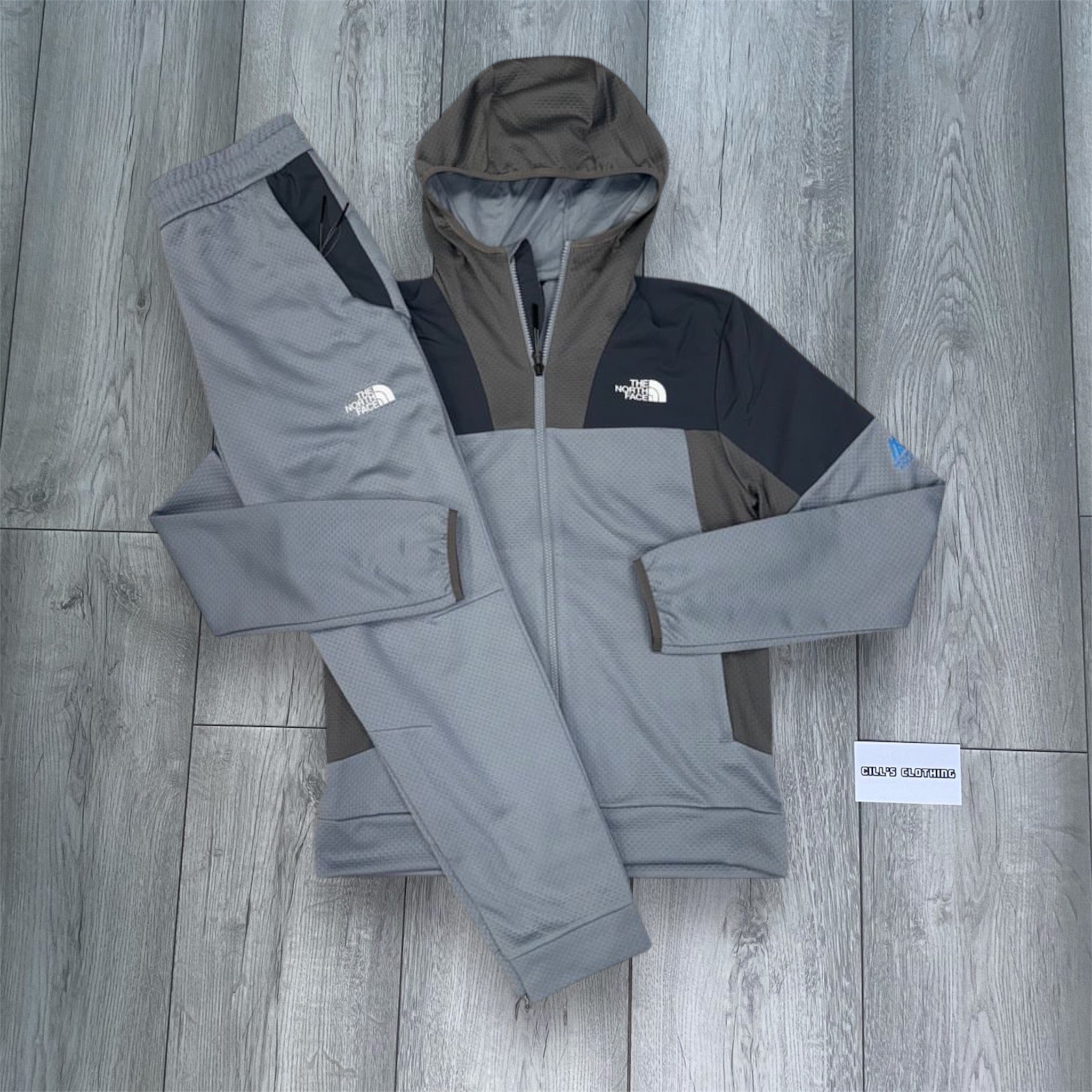 Grey and black north face tracksuit online