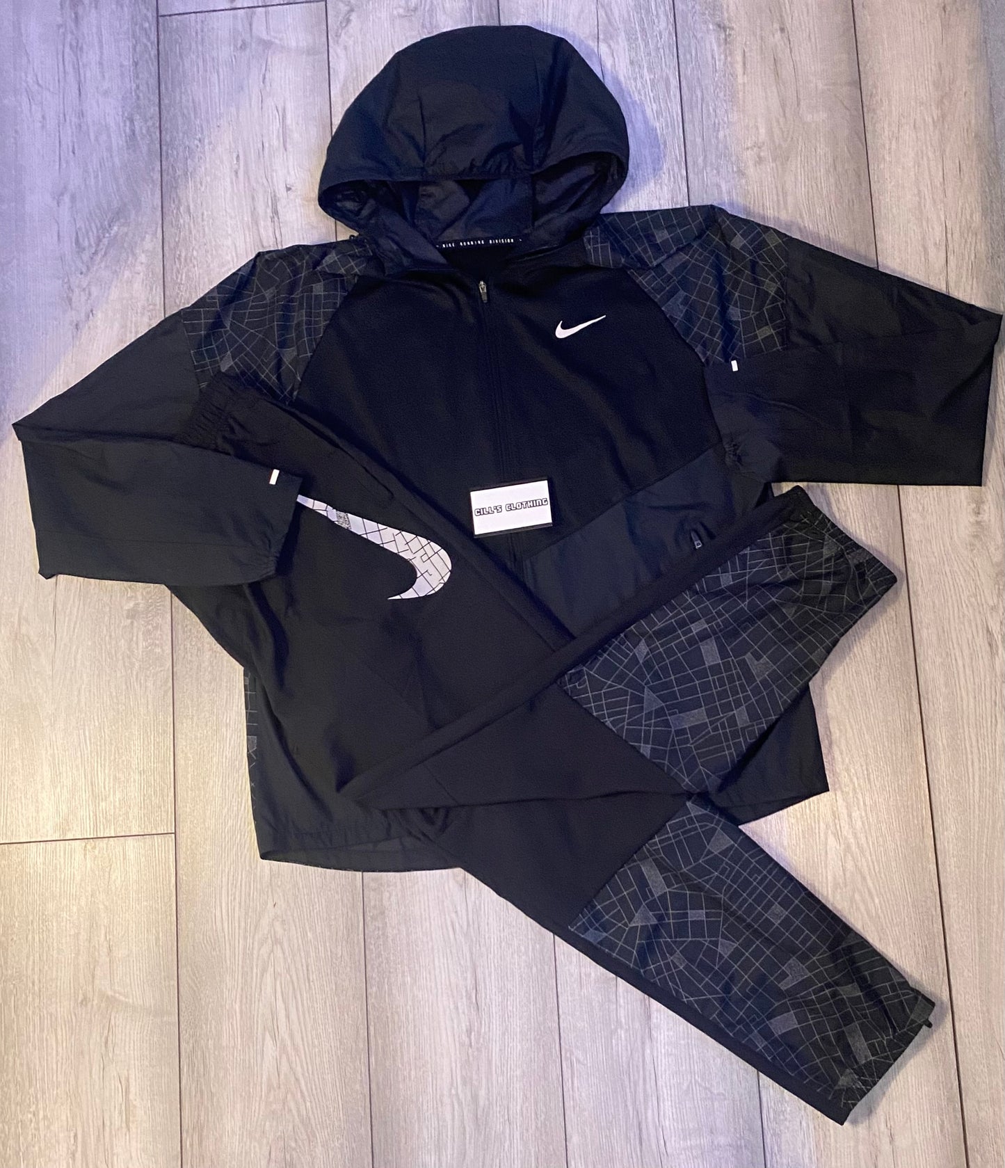 NIKE REFLECTIVE TRACKSUIT - ( JACKET + BOTTOMS ) - BLACK