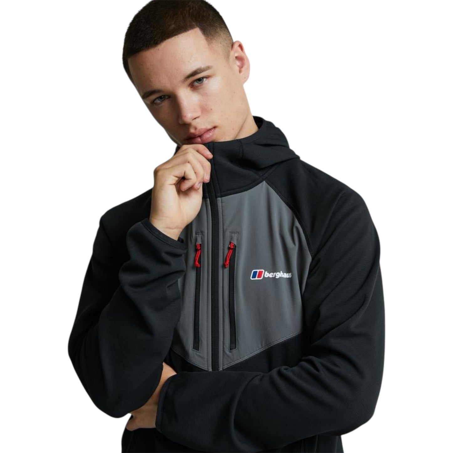 BERGHAUS CAVERN FULL ZIP HOODIE  - BLACK/GREY/RED