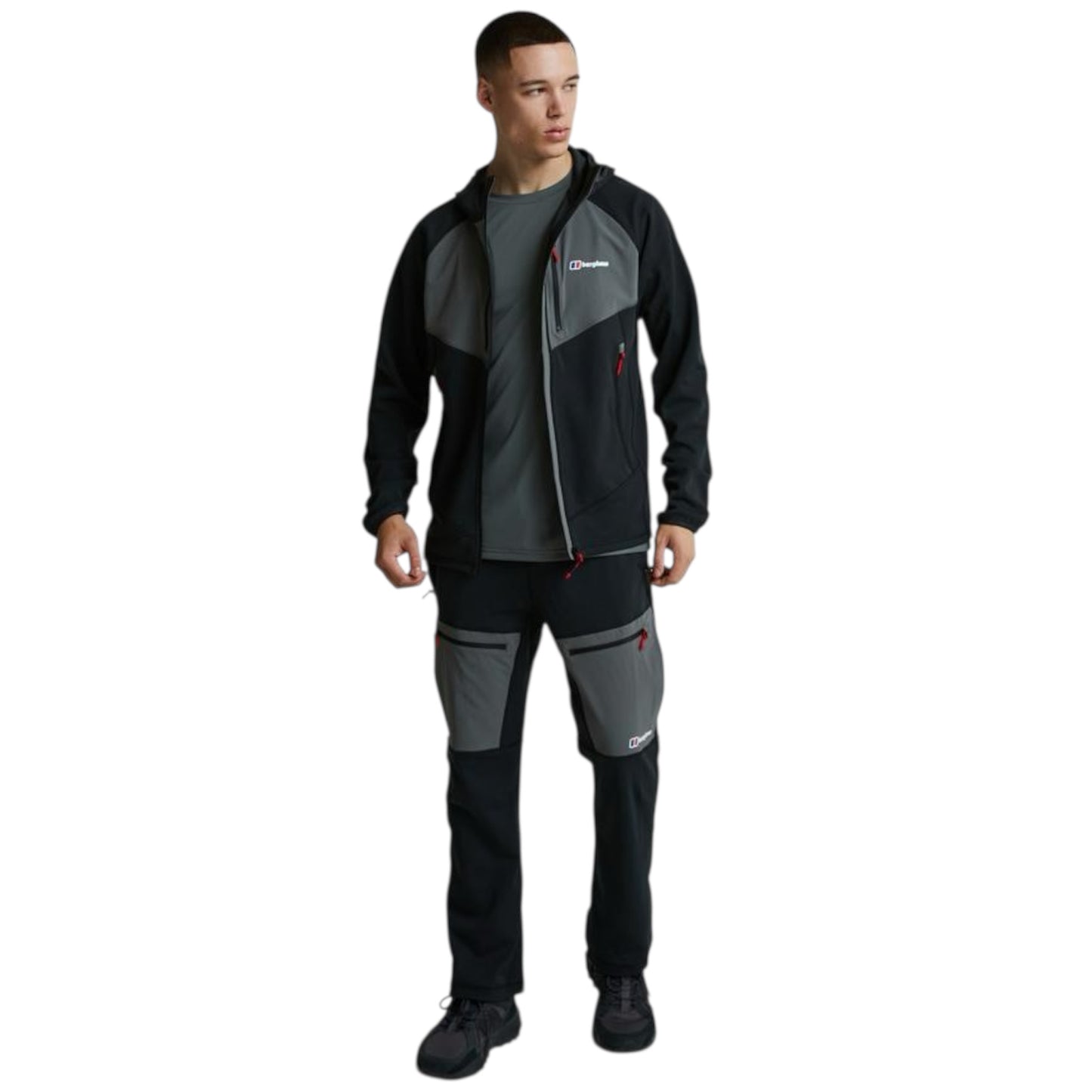 BERGHAUS CAVERN FULL ZIP HOODIE  - BLACK/GREY/RED