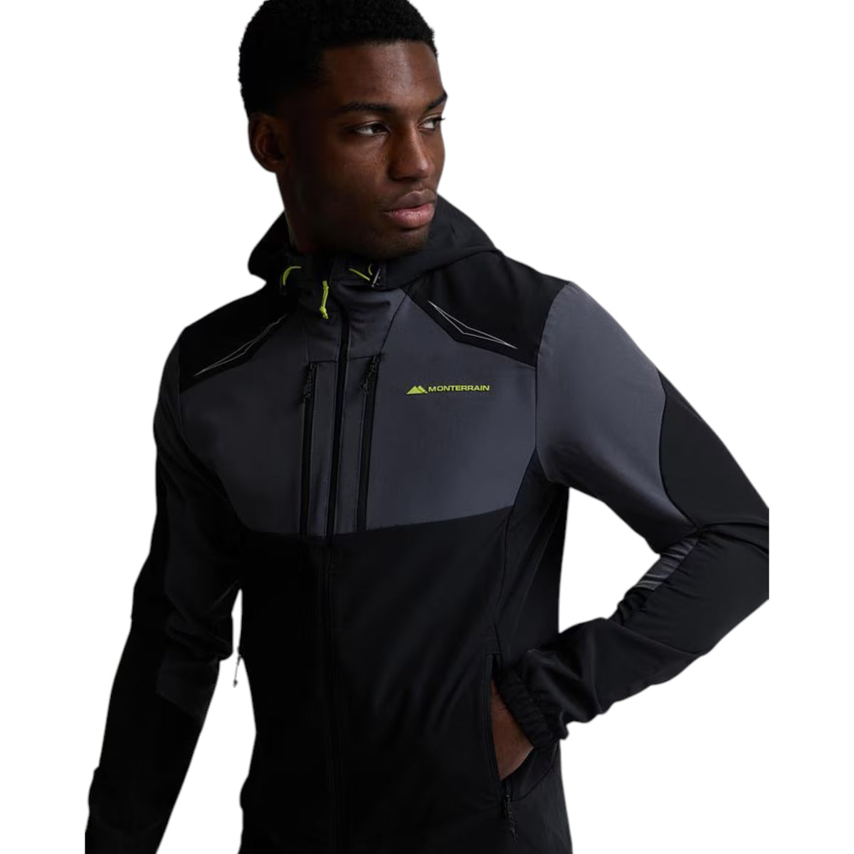 MONTERRAIN ORBIT WOVEN RUNNING HOODIE - BLACK/ URBAN CHARCOAL